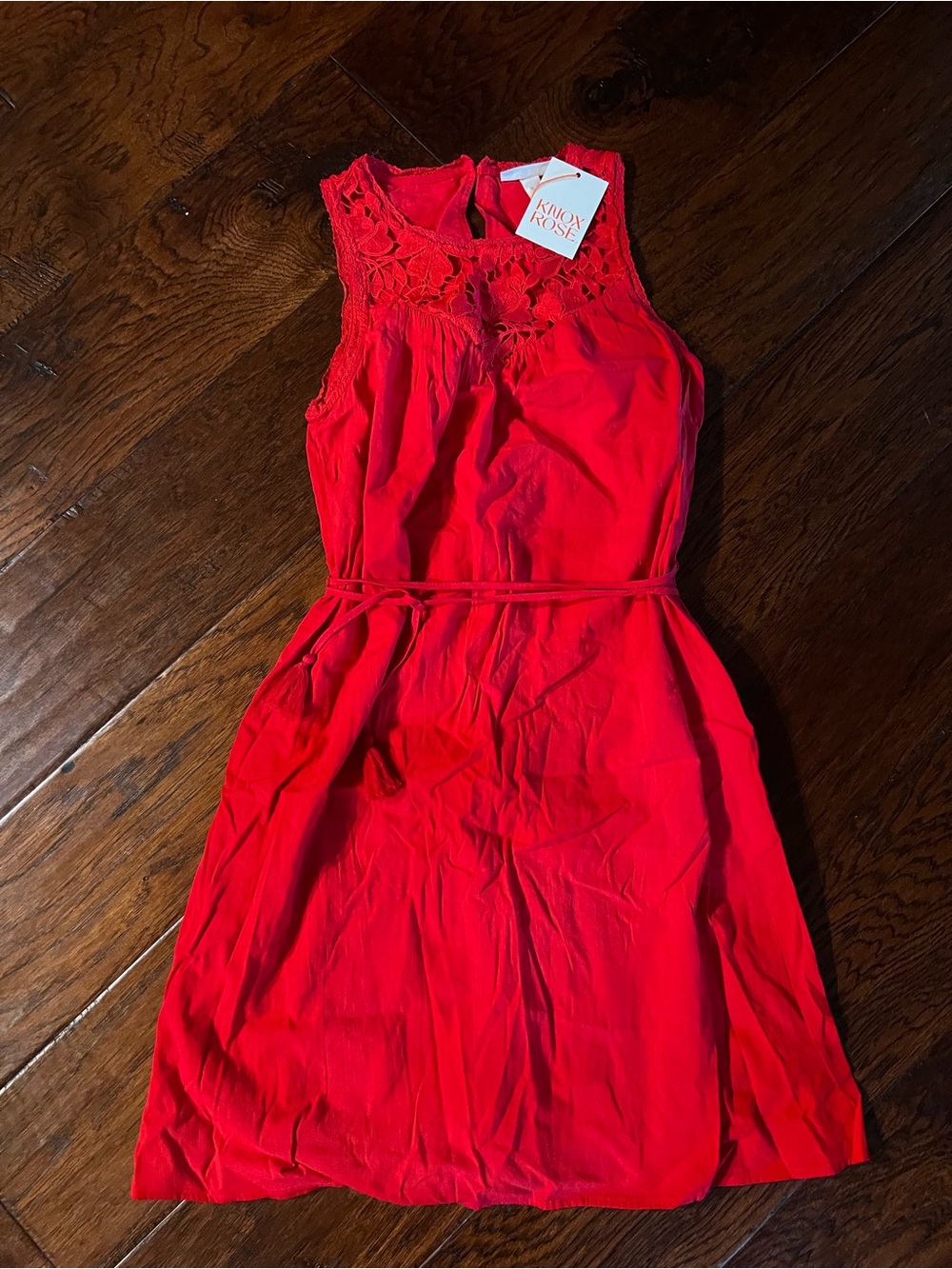 NWT Knox Rose Red Sleeveless Lace Trim Tassel Tie Dress XS Boho